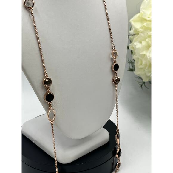 Kate Spade Rose Gold Station Bezel Crystals & Black Enamel Long
Necklace 32" - Picture 3 of 10